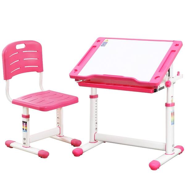 Adjustable Study Desk Chair Set Pull Out Drawer With Tilted Desktop ...