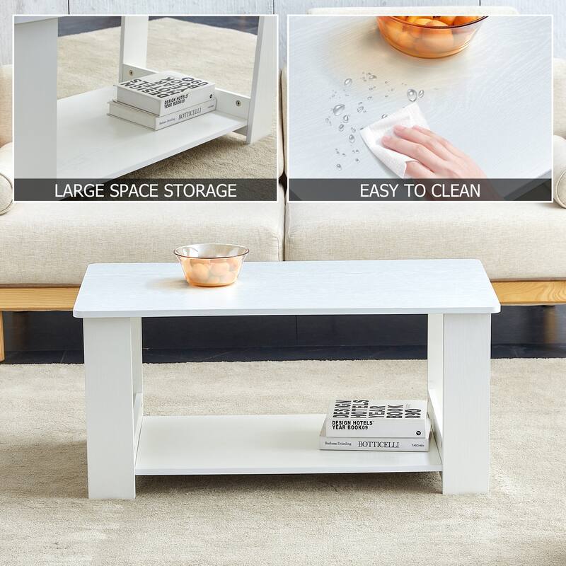 35.4" Modern Rectangular Coffee Table with Storage Shelf for Living Room, Bedroom and Study Room