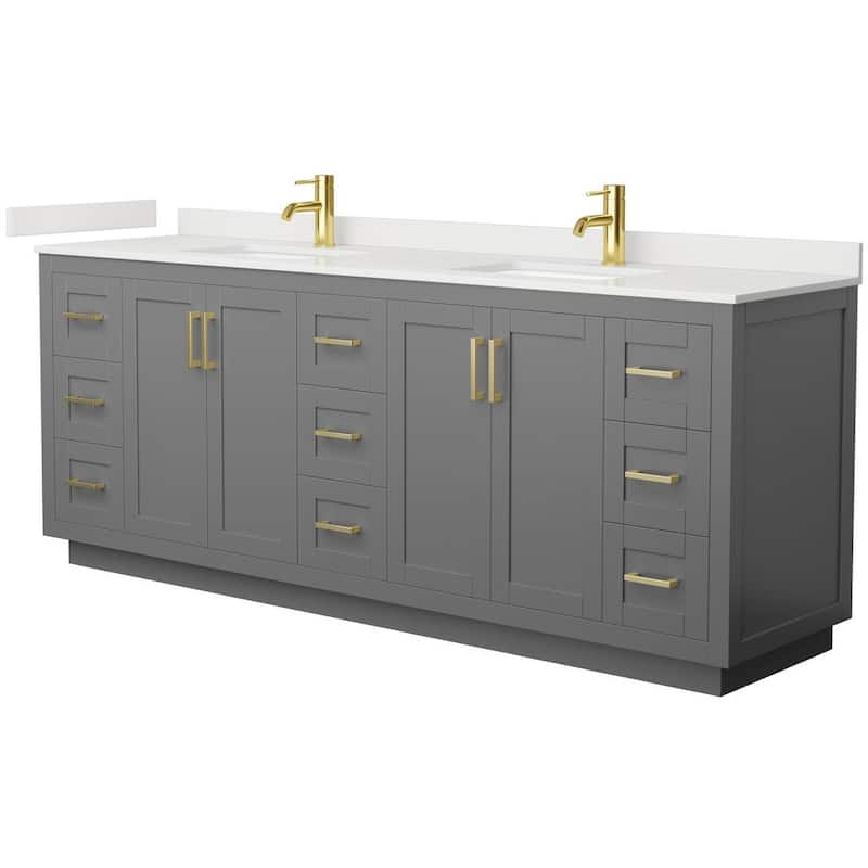 Wyndham Collection WCF292984D-QTZ-UNSMXX Miranda 84" Free Standing - Dark Gray / White Quartz Top / Brushed Gold