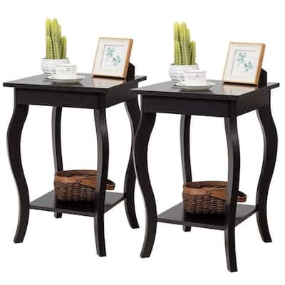 Modern Nightstand End Table Set of 2 with Open Storage