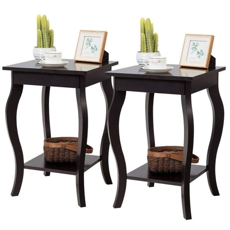 Modern Nightstand End Table Set of 2 with Open Storage