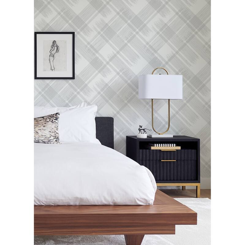 A-Street Prints Zag Grey Modern Plaid Wallpaper