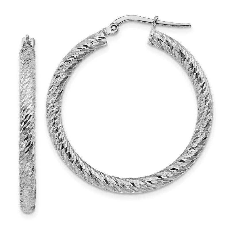 Curata 14k White Gold Sparkle Cut Round Hoop Earrings - 33.25x32.25mm