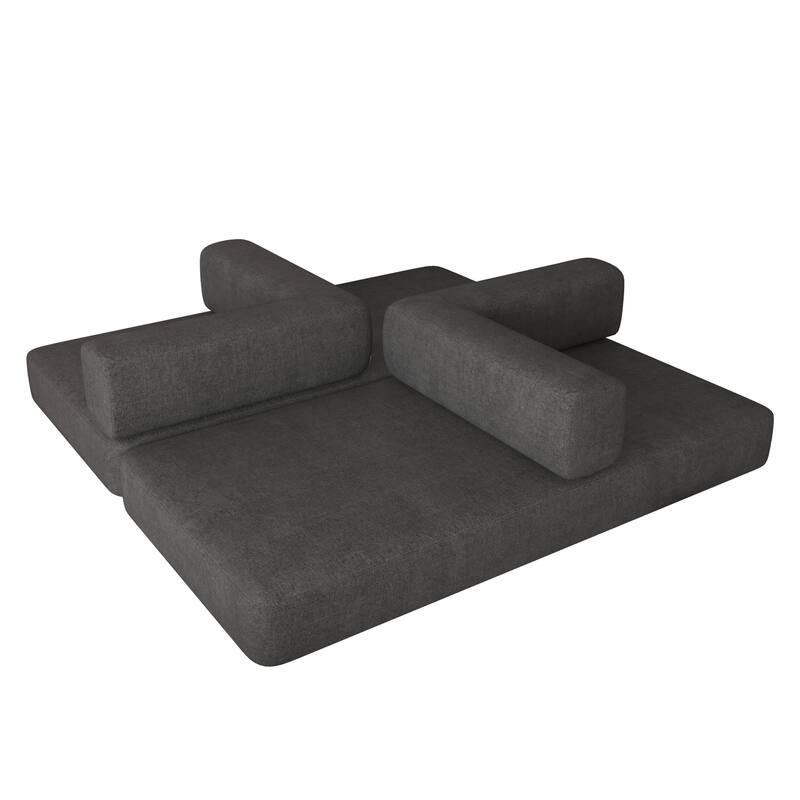 3 Seater Foldable Couch Floor Sofa Bed with Cylindrical Pillow