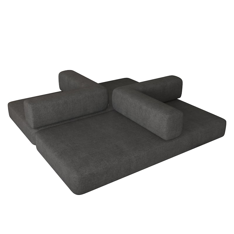 Convertible Floor Sleeper Sofa with Plush Pillows, Mattress Lounge Loveseat, Folding Sofa Bed with Adjustable Armrests