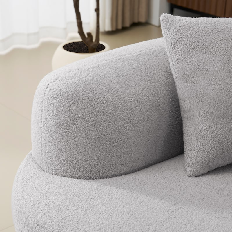 Curved Four Seater Full Compression Sponge Sofa,Teddy Velvet Fabric, No-Assembly Compact Sofa