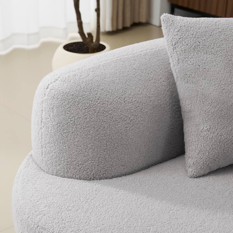 Curved Four Seater Grey Sofa, Teddy Velvet Fabric, No-Assembly for Small Spaces