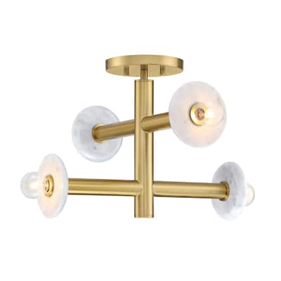Fina 16 in. 4-Light Brushed Gold Modern Semi Flush Mount with Natural Marble Accents for Bedrooms - 12.25