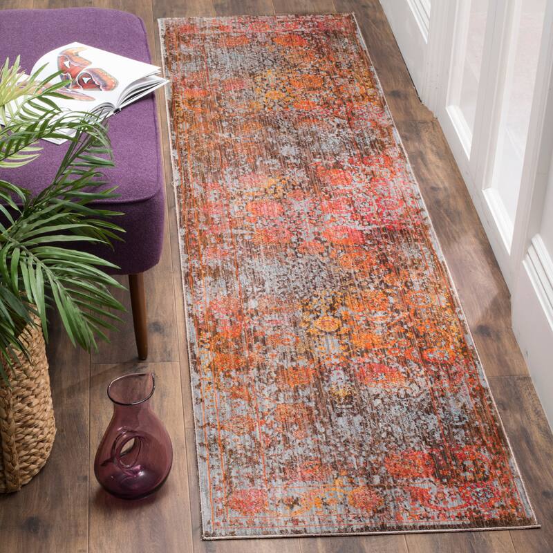 SAFAVIEH Vintage Distressed Boho Persian Ophelia Oriental Polyester Rug - 2'2" x 10' Runner - Brown/Multi