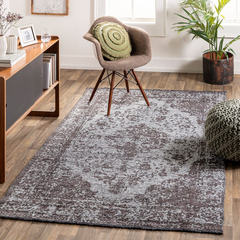 Livabliss Aisha Vintage Medallion Area Rug - 7'6" x 10' - Charcoal