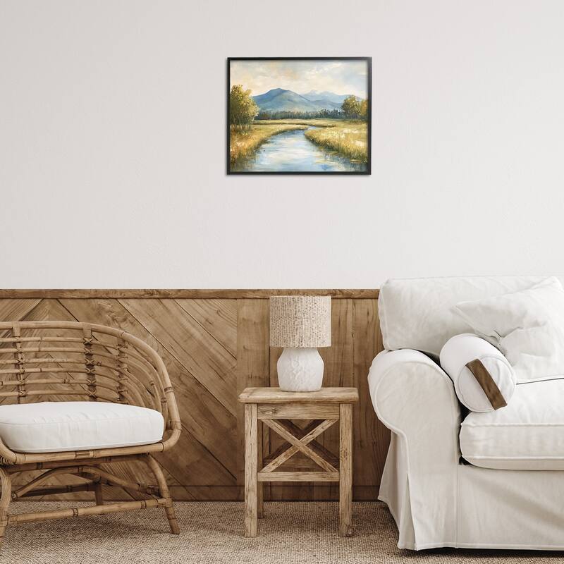 Stupell River Bend with Tall Grass Framed Giclee Art Design By Petal Prints Design