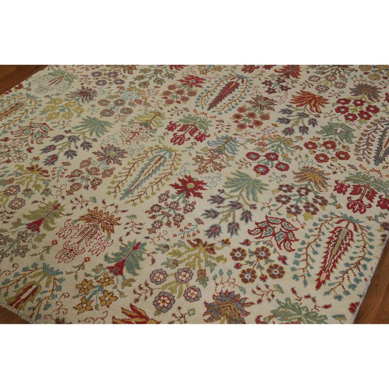 Hand Knotted Oriental 100% Wool Carpet Traditional All-Over Beige & Ivories Ziegler Area Rug - 7' 7'' X 5' 7''