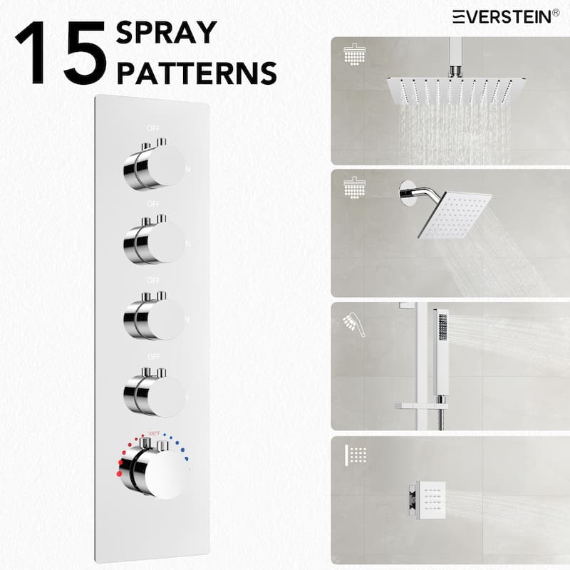 Thermostatic Rainfall Shower System with Handheld Spray, 16" & 6" Dual Shower Head and 6 Body Jets