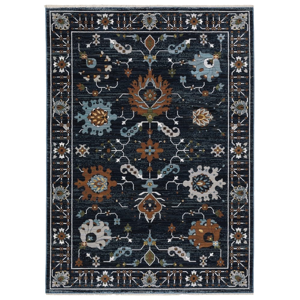 Style Haven Kellan Floral Oriental Navy/ Rust Area Rug