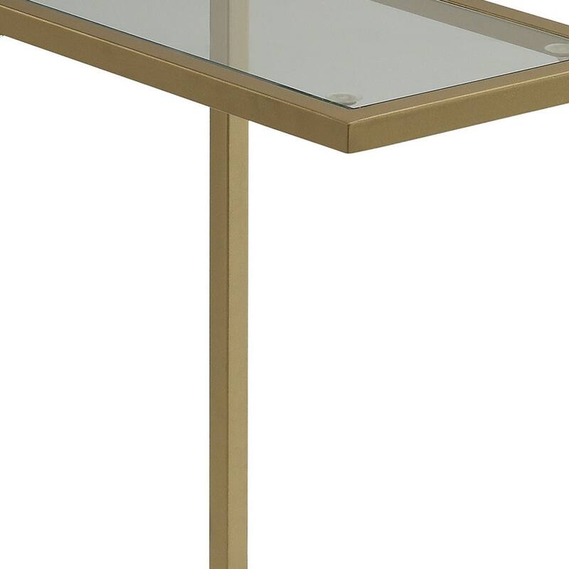 HomeRoots 26" Clear and Gold Glass and Steel Frame End Table - 10.00 in. x 25.50 in. x 16.00 in.