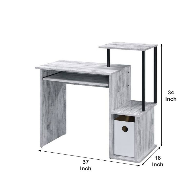 Computer Desk with Built In Bookshelf, Antique White and Black, Antique White and Black