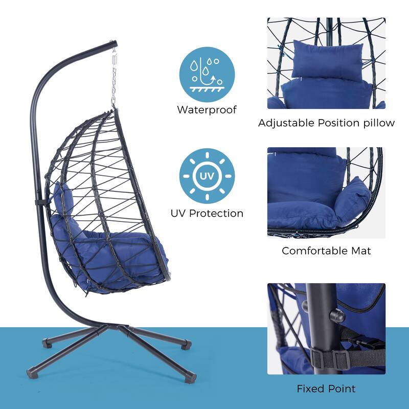 Rattan Hanging Chair with Stand & Cushion