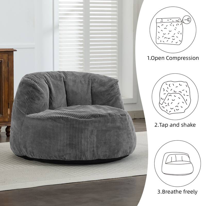 Corduroy Bean Bag Chair with Wide Backrest