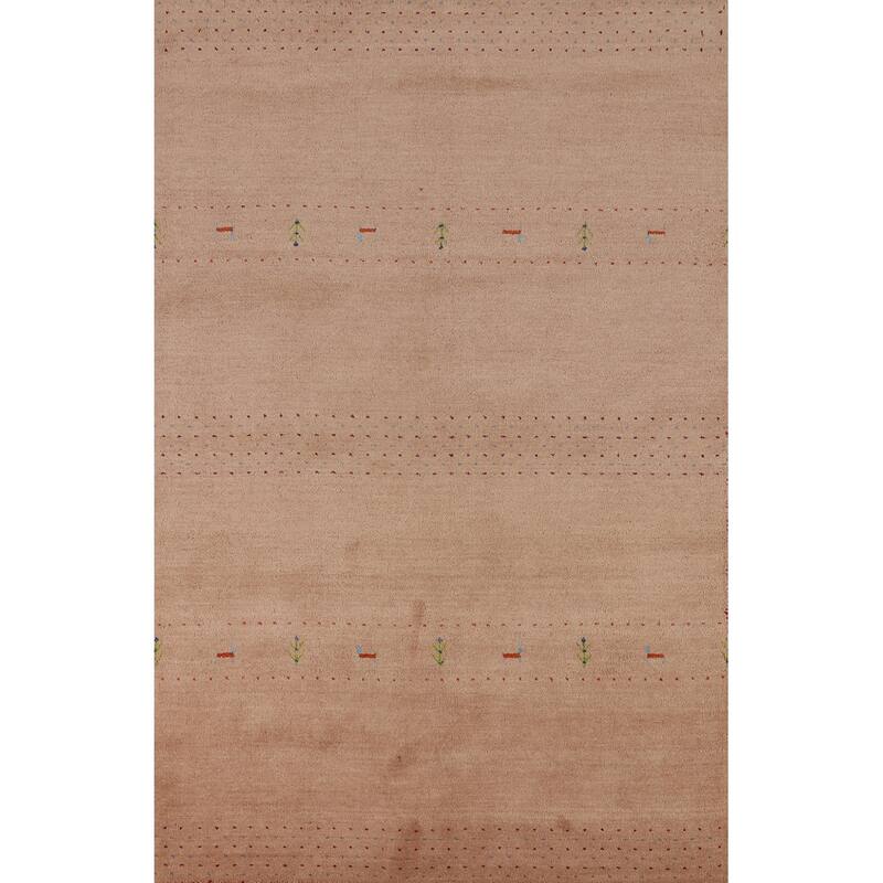 Tribal Gabbeh Oriental Area Rug Hand-Knotted Beige Wool Carpet - 5'2" x 8'2"