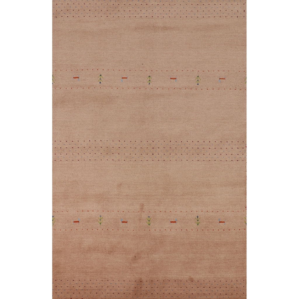 Tribal Gabbeh Oriental Area Rug Hand-Knotted Beige Wool Carpet - 5'2" x 8'2"