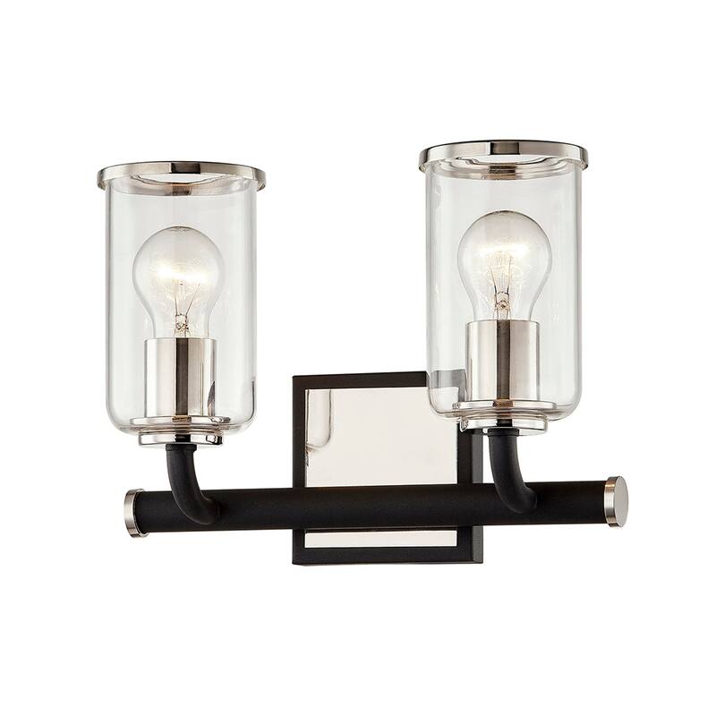 Aeon Carbide Black and Polished Nickel Vanity with Clear Glass - 2 lights