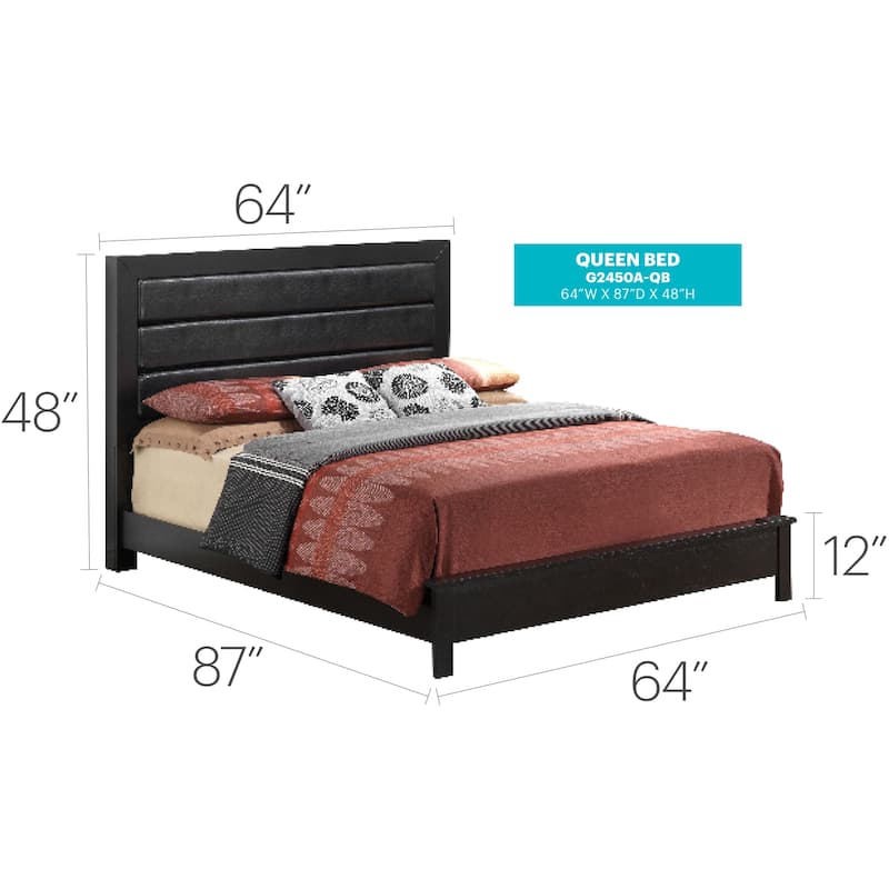 Roomfitters Upholstered Platform Bed Frame with Horizontal Channel Padded Headboard, No Box Spring Needed - Black - Queen
