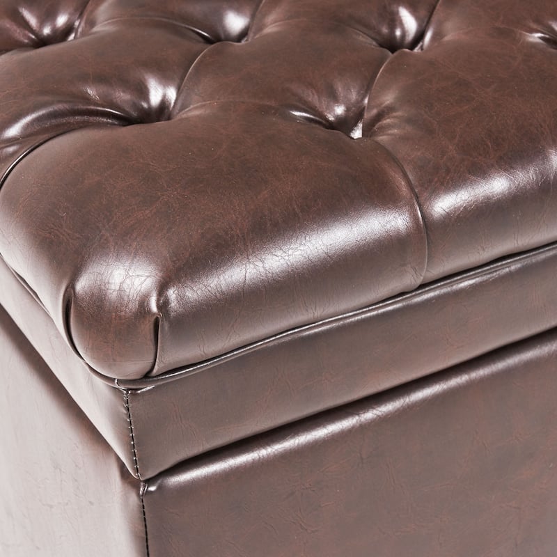 Faux Leather Storage Ottoman Bench, Rectangular Ottoman with Storage, Bedroom End of Bed Foot Stool, Entryway Ottoman Footrest