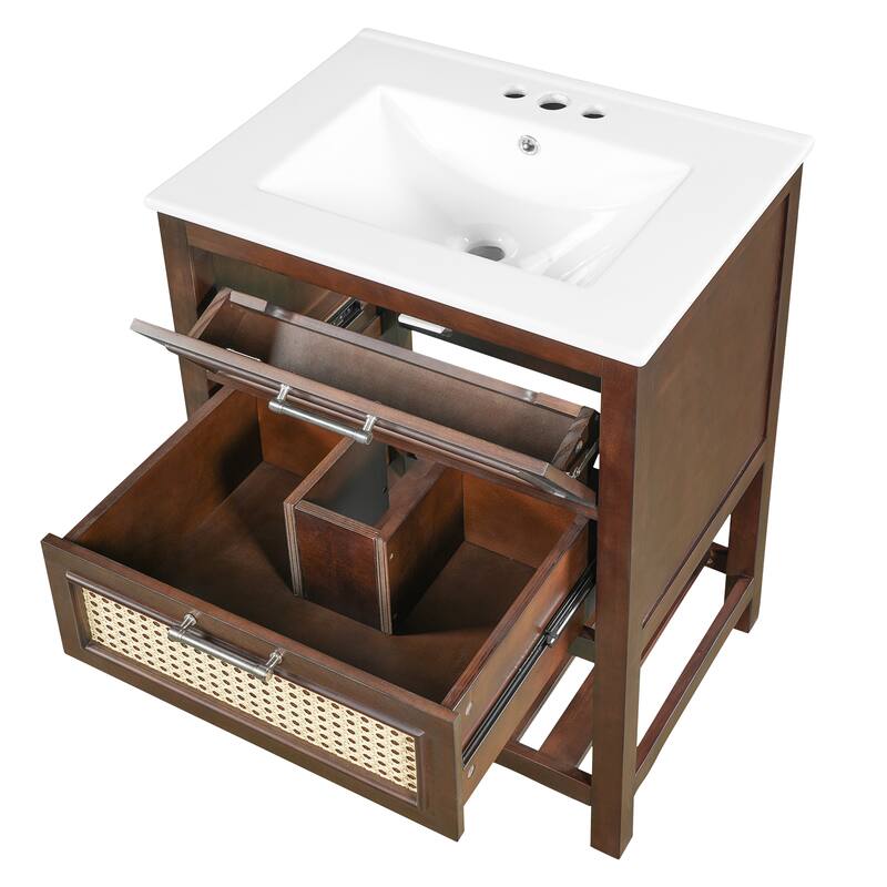 24" Bathroom Vanity Set with Rectangle Integrated Ceramic Sink for Small and Medium Restroom