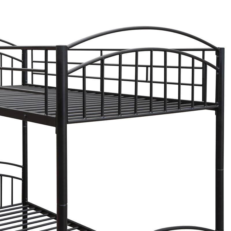 Twin Over Twin Steel Bunk Bed with Guardrails and Convertible Design