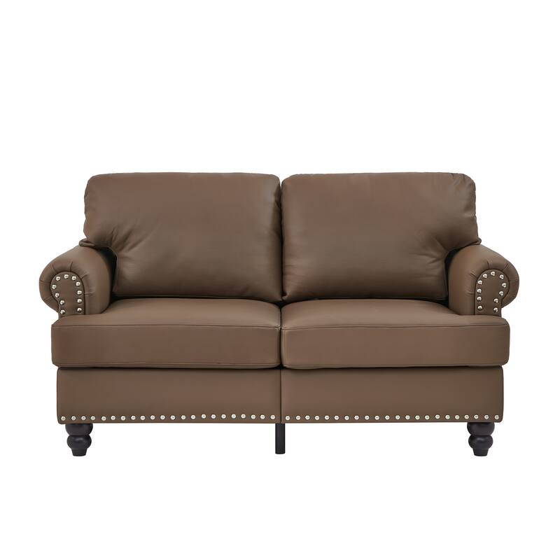 59.5" Modern Classic Loveseat, Brown Imitation Cowhide Leather with Storage