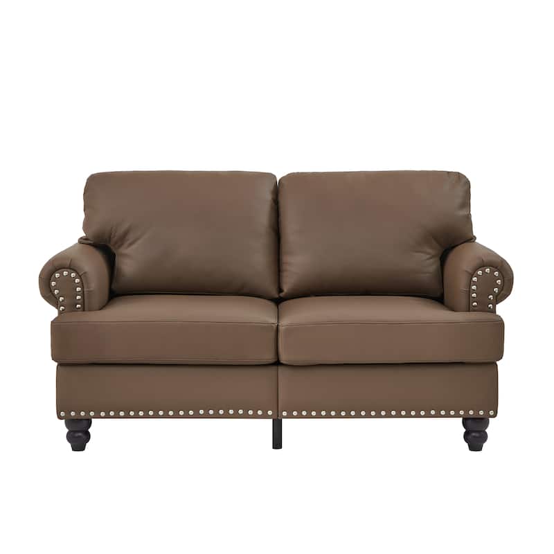 Roomfitters 59.5" Modern Classic Loveseat with Nailhead Trim, Upholstered Faux Leather Couch for Living Room