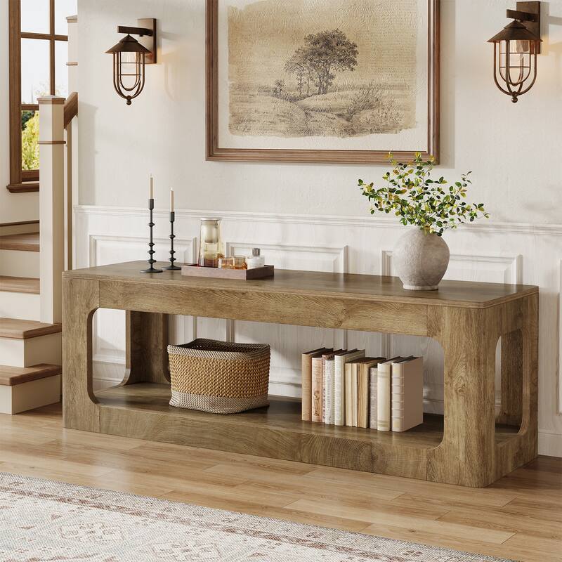 63-Inch Entryway Table with Storage Shelf, 2-Tier Sofa Console Table for Living Room, Hallway, Foyer