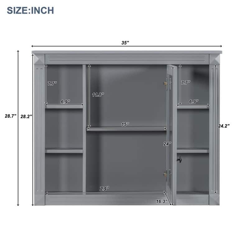 35" x 28" Wall-Mounted Medicine Cabinet, Modern Bathroom Mirror Storage Cabinet with 6 Open Shelves