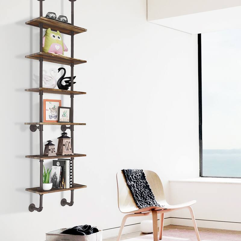 Costway 6-Shelf Rustic Pipe Shelving Unit, Vintage Industrial Pipe