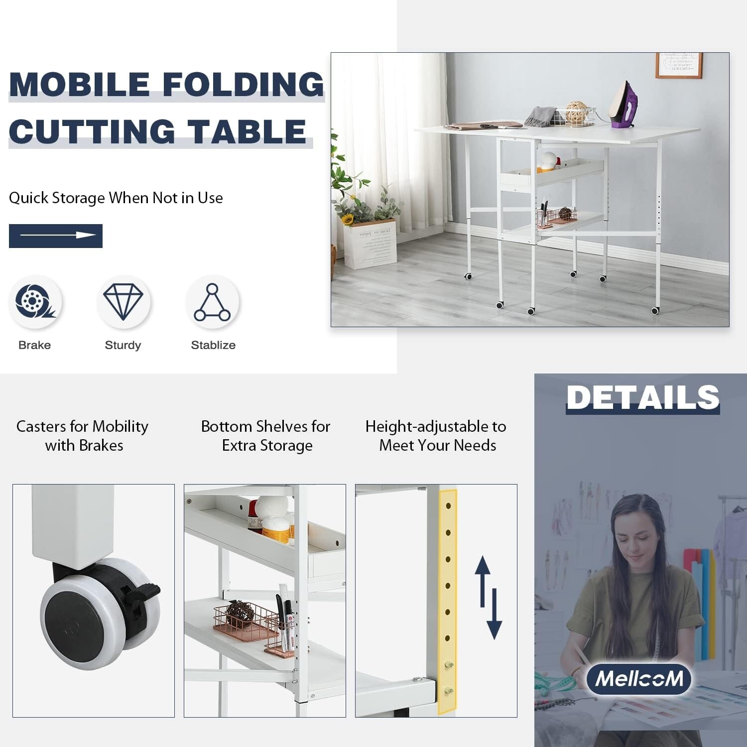 Adjustable craft table shop with storage