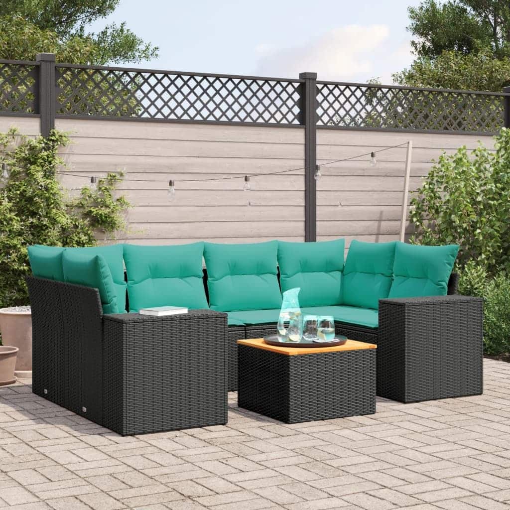 vidaXL Patio Sofa Set with Cushions Outdoor Furniture 7 Piece Poly Rattan - 24.4x 24.4x 27.2
