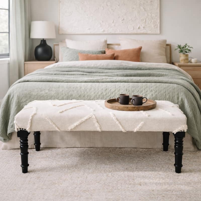 Presidio 47" Upholstered Entryway Bench by Sevita - 47" L x 16" W x 18" H - Cream