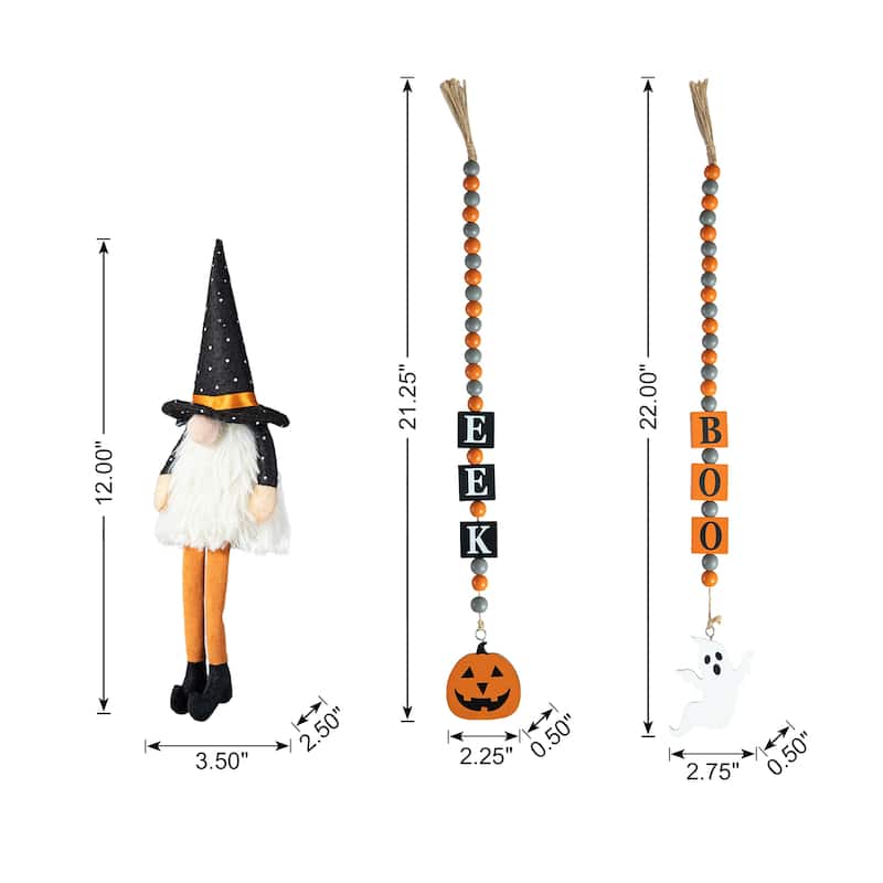 Glitzhome Halloween Christmas Gnome Pumpkin Block Set Word Sign Table Decor with Tiered Tray