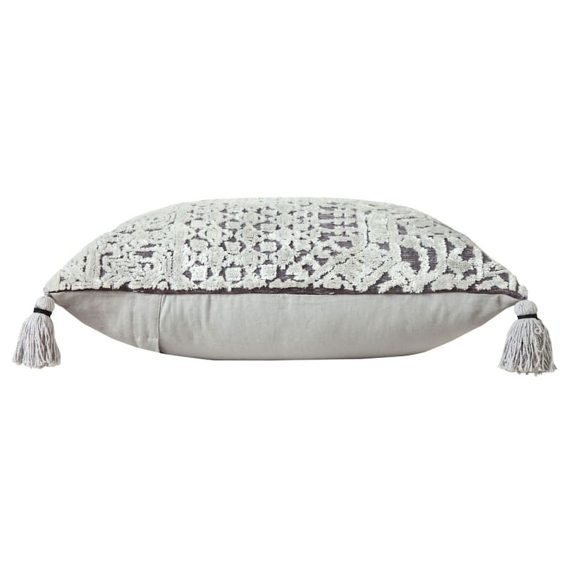 Sevita Gray Traditional Textured Geometric Throw Pillow