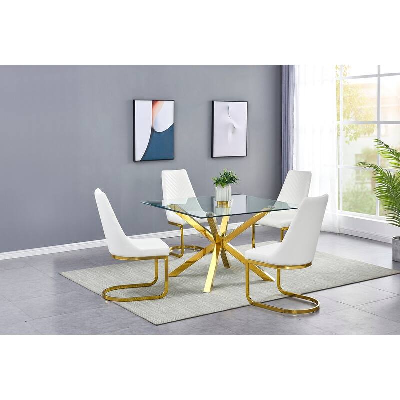 Best Quality Furniture Contemporary Gold Metal and Glass Dining Table