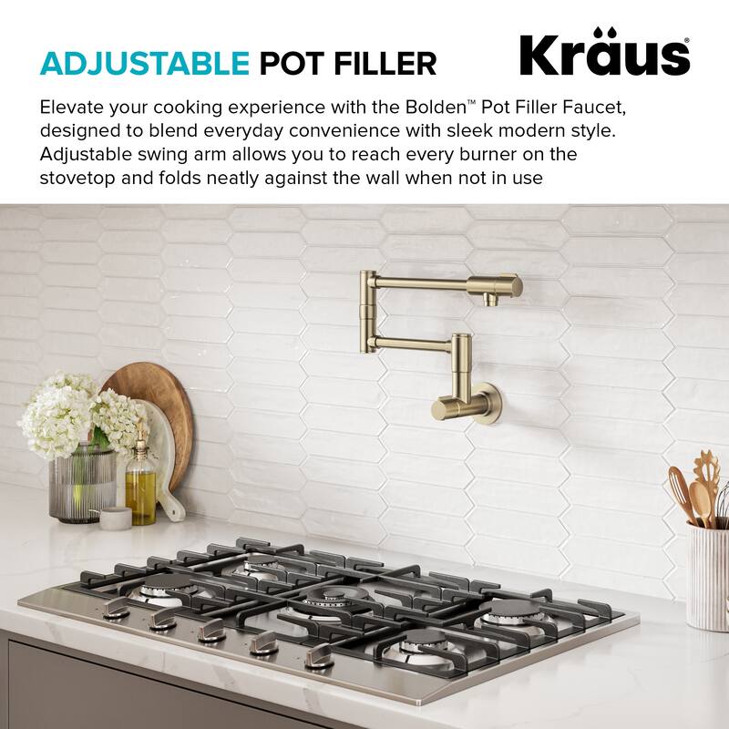 KRAUS Bolden 2 Handle Wall Mount Pot Filler Faucet w/ Retractable Arm