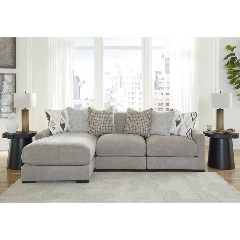 Signature Design by Ashley Aslan Court Light Gray 3-Piece Sofa Sectional with Chaise - 109" W x 65" D x 36" H