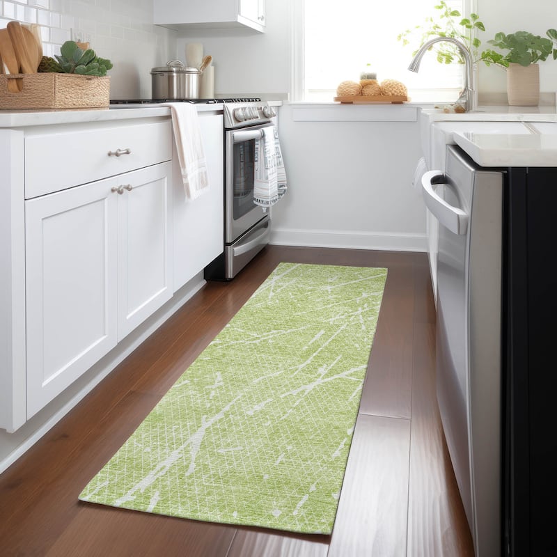 Machine Washable Indoor/ Outdoor Chantille Contemporary Crackle Rug - Aloe - 2'3" x 7'6"