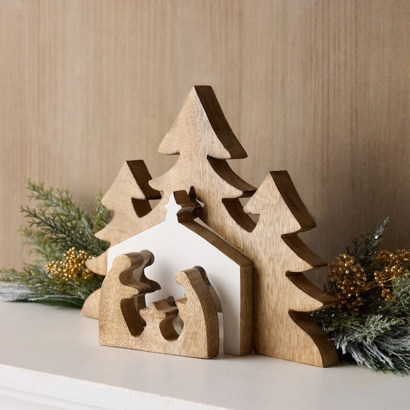 Nesting Wood Nativity Display 12"L