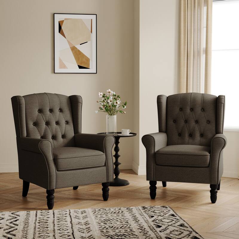 Button-Tufted Accent Club Chair Wingback Armchair Set of 2