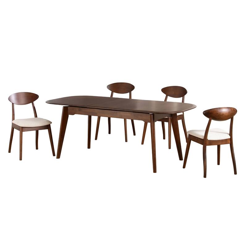 Furniture of America Abigail VII Mid-Century Modern 5-Piece Rich Walnut Solid Wood 79-inch Extendable Dining Set
