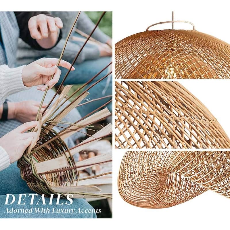 Sepherina Rattan Pendant Light Natural Large Sculptural Handwoven Light Fixture For Modern, Transitional, Farmhouse Room Décor. - 24" - Lampshade Only - Natural Brown