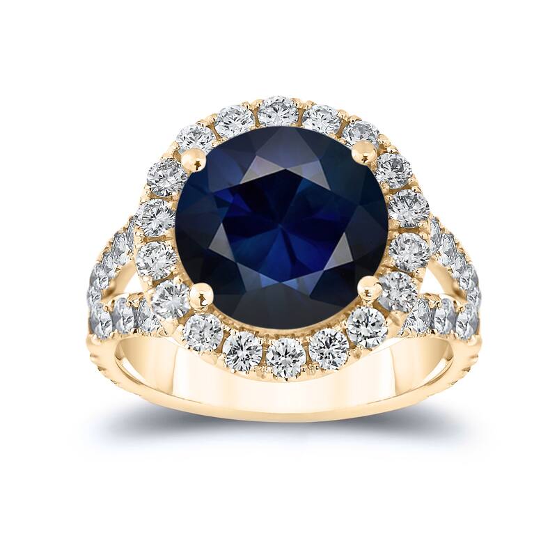 Auriya 18k Gold 4ctw Blue Sapphire Halo Diamond Engagement Ring 2ct TDW (H-I, VS1-VS2)