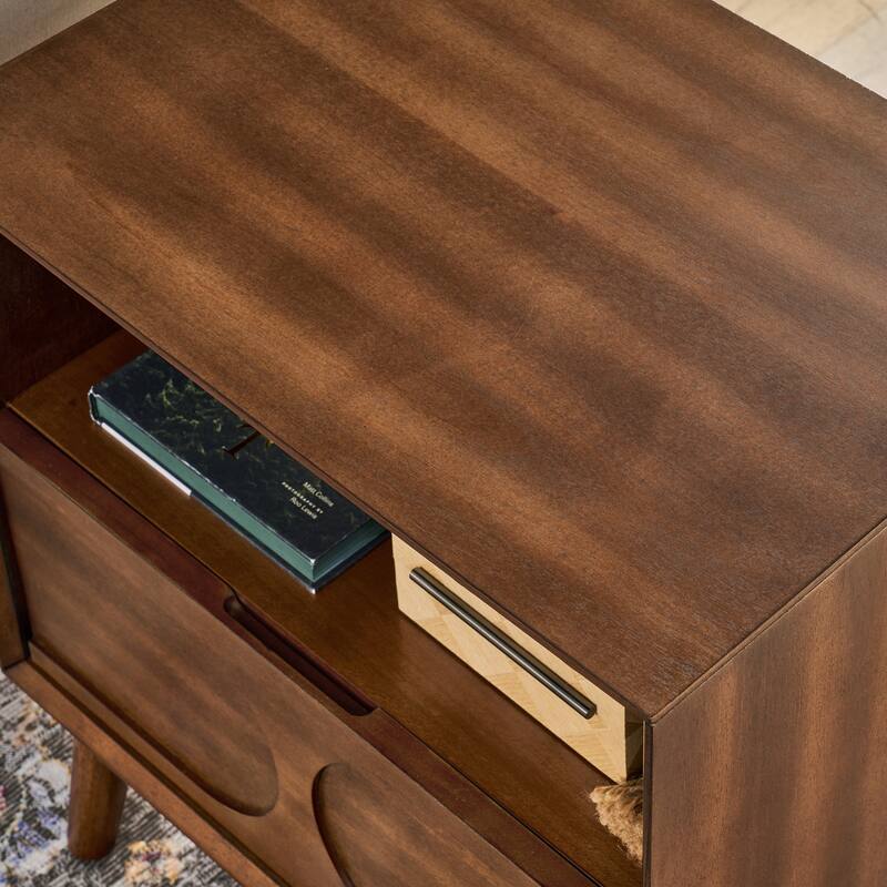 Fluted Nightstand with Charging Station USB Ports & Outlet Hole & 4 Wood Legs,End Table with Open Space and Drawer Dresser