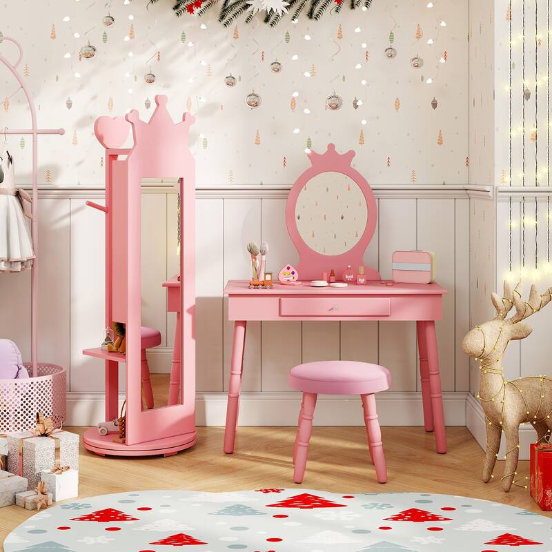 Gymax Kids Jewelry Cabinet Standing Children Jewelry Organizer w/